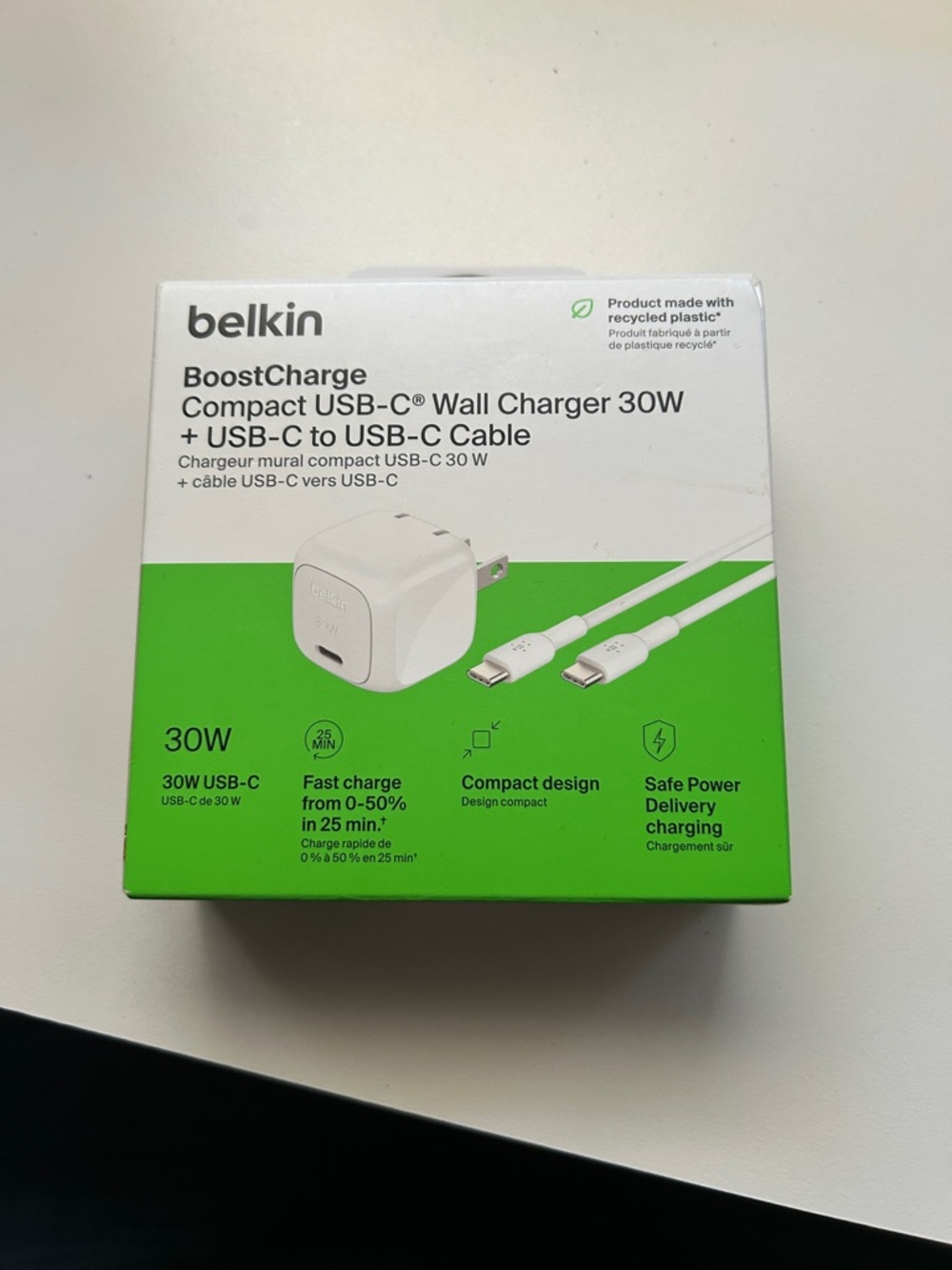 Belkin Boost Charge Compact USB-C Wall Charger 30W+ USB-C to USB-C Cable